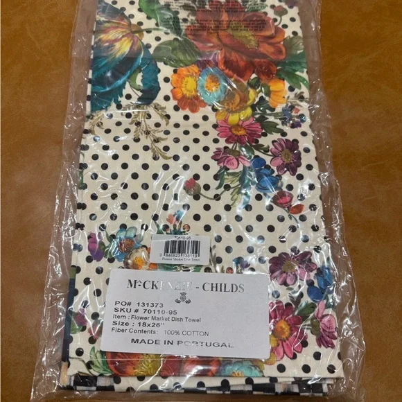 MacKenzie-Childs Flower Market Kitchen Towel - Blue, Orange, Green - Picture 3 of 4